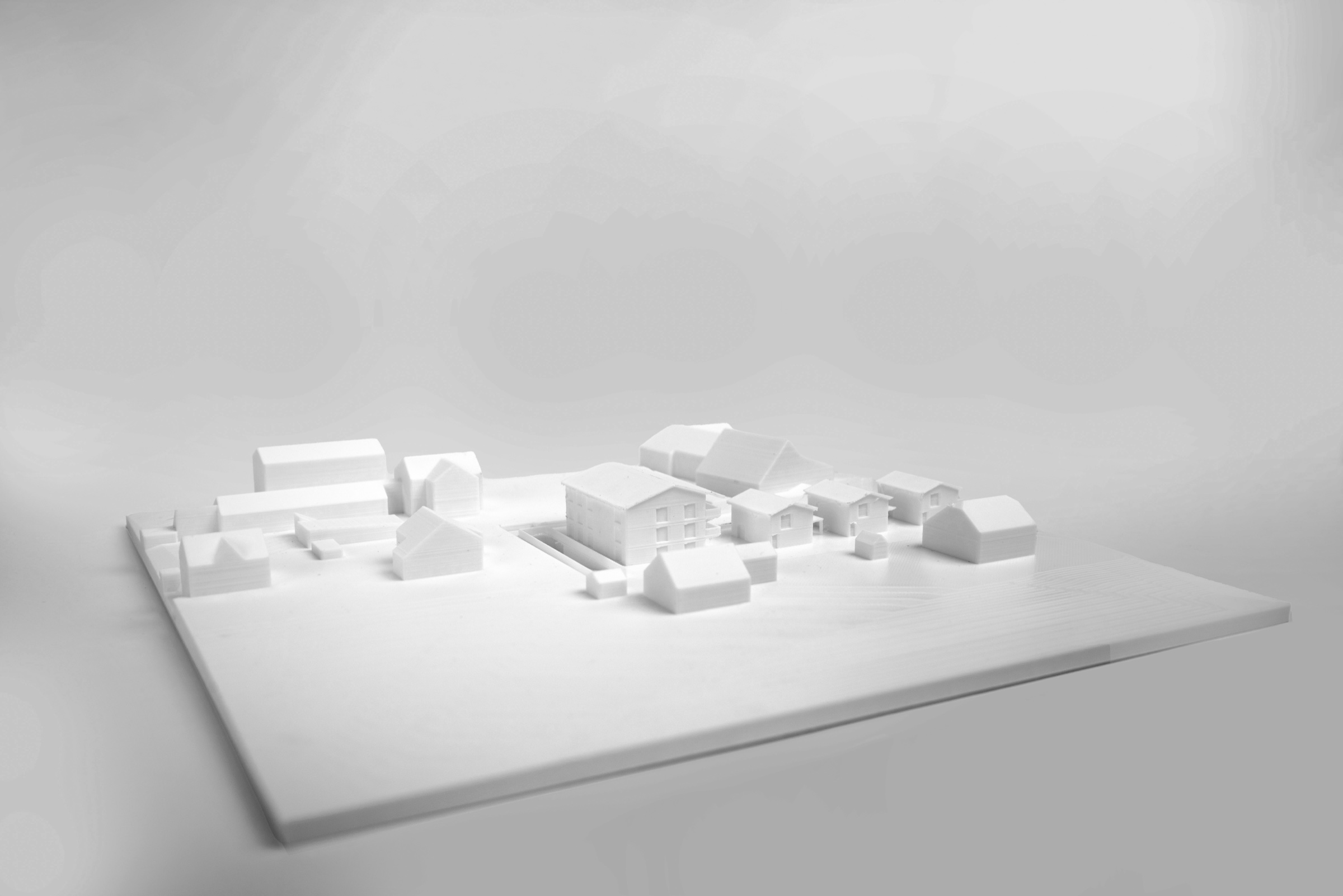 Maquette d’un nouveau quartier au 1:500 avec projet et contexte bâti
